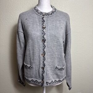 The Alpaca Connection Sweater Cardigan Granola Cottagecore Gray Size L Peru